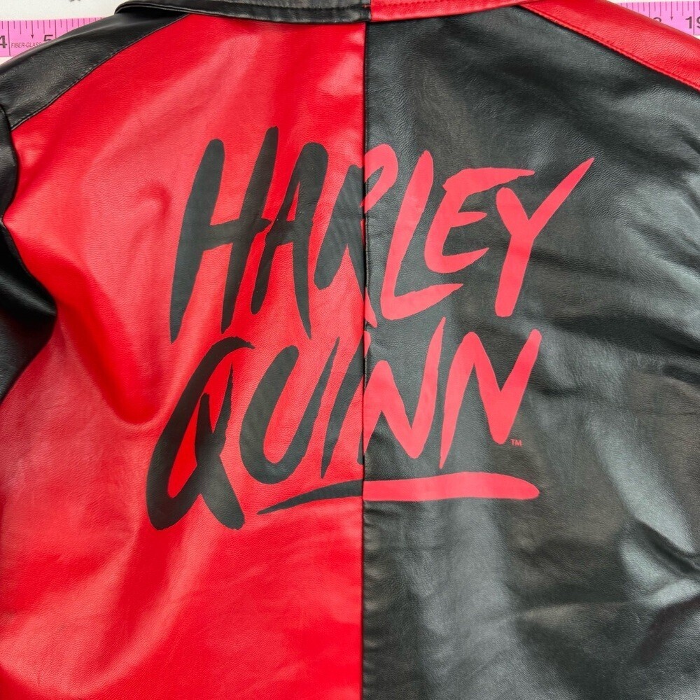 Spirit Halloween two tone red Black Faux Leather Moto Jacket with Heart Zip - Picture 3 of 10